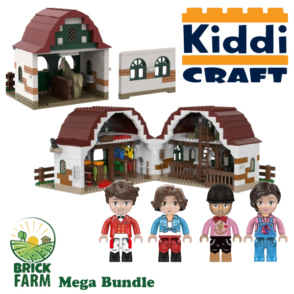 Kiddicraft Ponyhof Bundle – KC1106 Ponyhof + KC1107 Außenboxen – Klemmbausteine Pferdehof