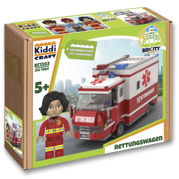 KiddiCraft Rettungswagen Klemmbausteine Set 296 Teile + 3 Figuren